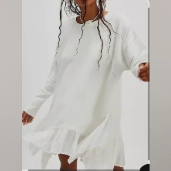 White Free People Poets Pullover Sweatshirt w/ ruffle hem size SP - Picture 13 of 15